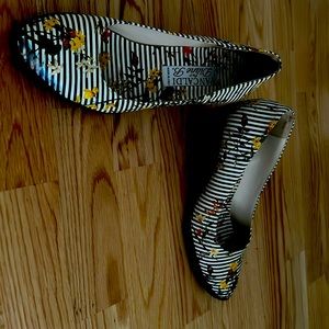 Pamcaldi black and white striped wedge shoes.  Size 8